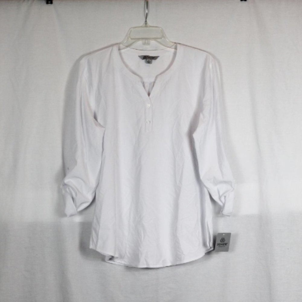 Zavate Apparel White Women's Long Sleeve Top Blouse Roll Tab Sleeves Large 035W